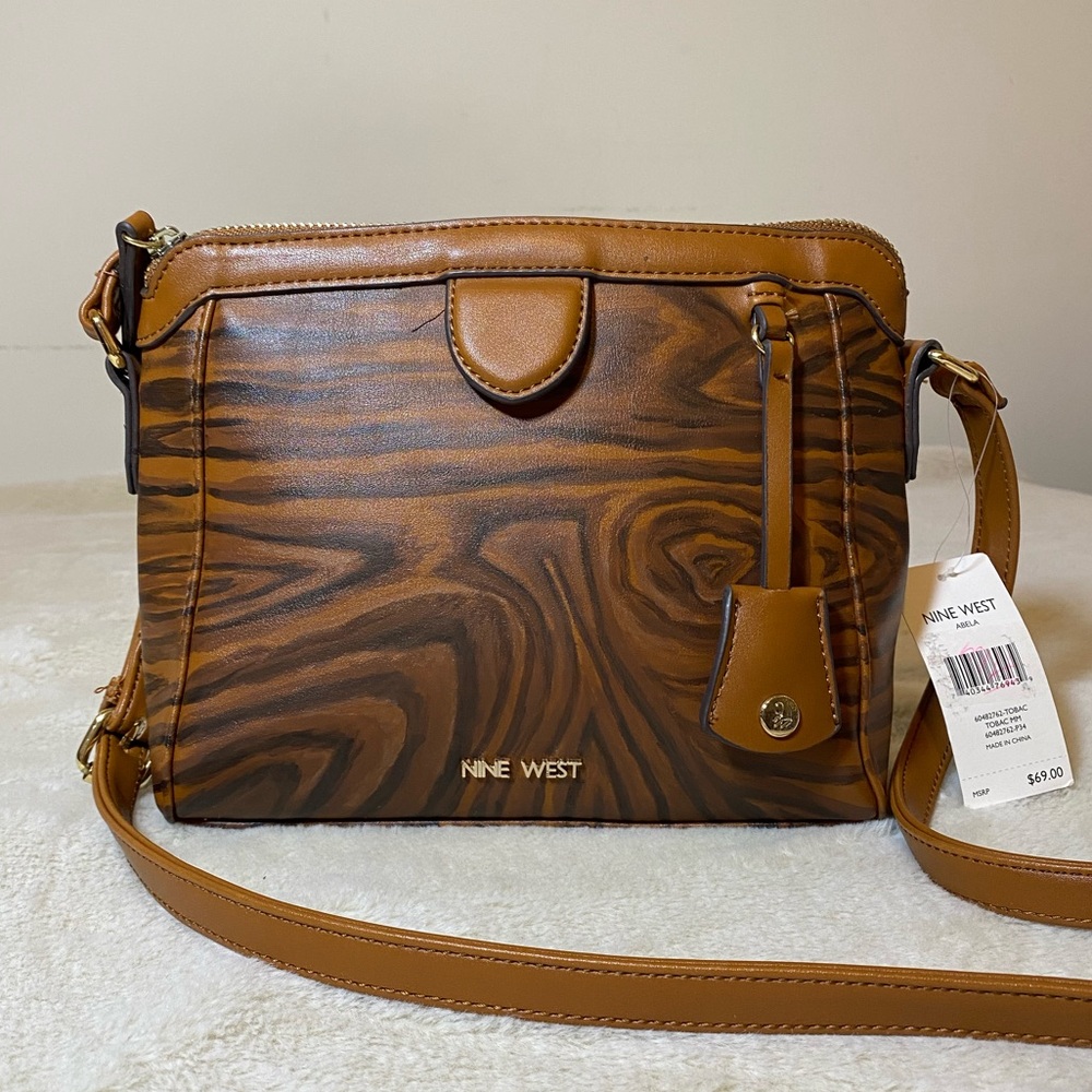 Hand-Painted Wood Grain Crossbody Bag NWT Nine West